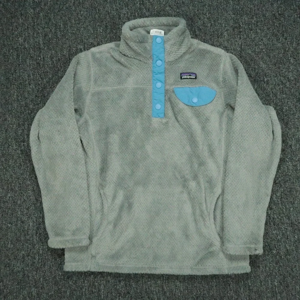 Patagonia Sweater Mens Girls Gray Blue Re-Tool Snap-T Pullover Fleece Youth